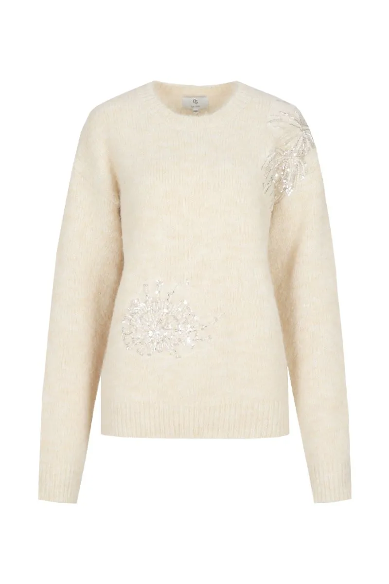 CS The Label Kelsie Knit Pullover Sand, sandkleurige gebreide pullover met ronde hals